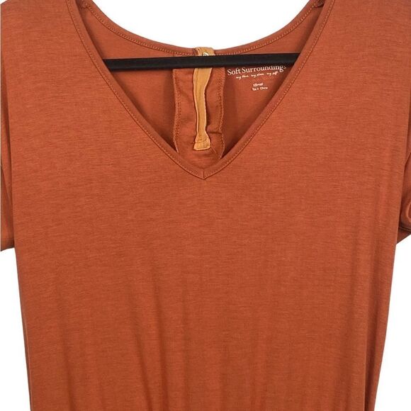 SOFT SURROUNDINGS Roslyn Wms Sz XSmall Rust Orange V Neck Elastic Waist JumpSuit - Picture 3 of 7